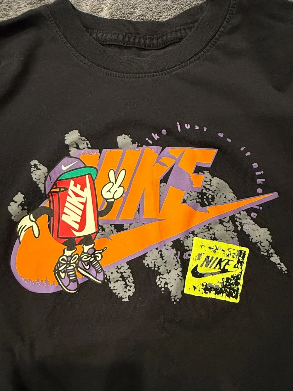 Nike Black Tee with Orange, Purple & Yellow Graphic